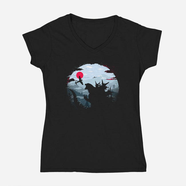 Monster King-Womens-V-Neck-Tee-rocketman_art