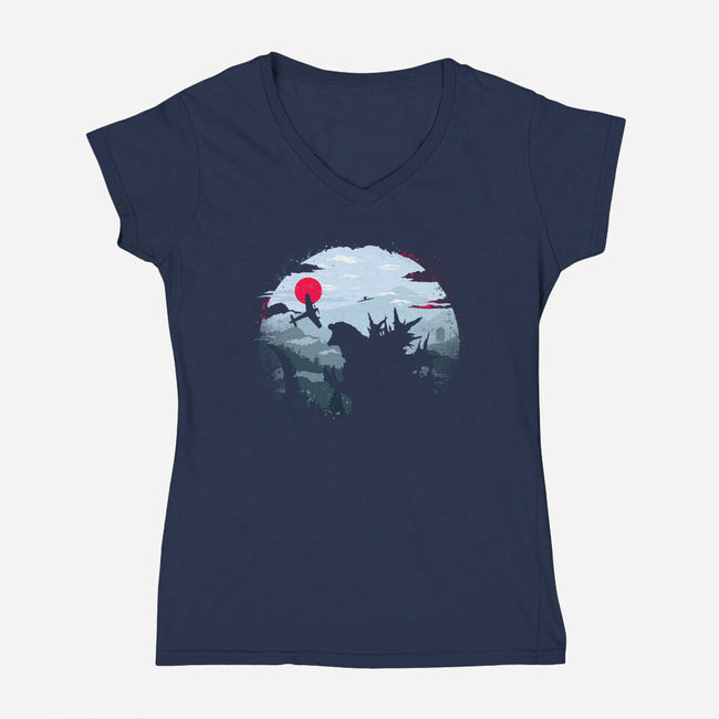 Monster King-Womens-V-Neck-Tee-rocketman_art