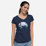 Monster King-Womens-V-Neck-Tee-rocketman_art