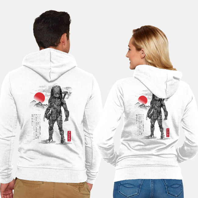 Wolf Predator Sumi-e-Unisex-Zip-Up-Sweatshirt-DrMonekers