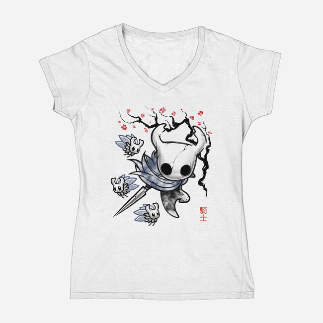 Little Ghost Sumi-E-Womens-V-Neck-Tee-Astrobot Invention