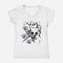 Little Ghost Sumi-E-Womens-V-Neck-Tee-Astrobot Invention