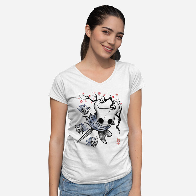 Little Ghost Sumi-E-Womens-V-Neck-Tee-Astrobot Invention