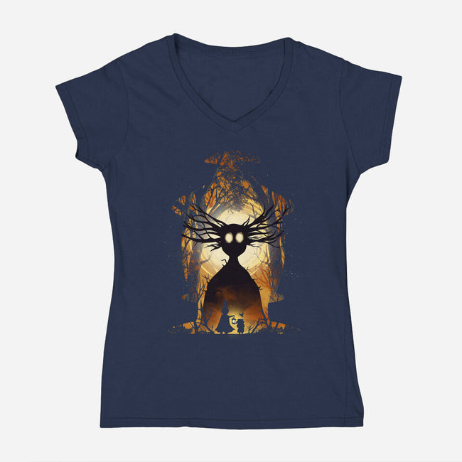 Into The Unknown Wall-Womens-V-Neck-Tee-dandingeroz