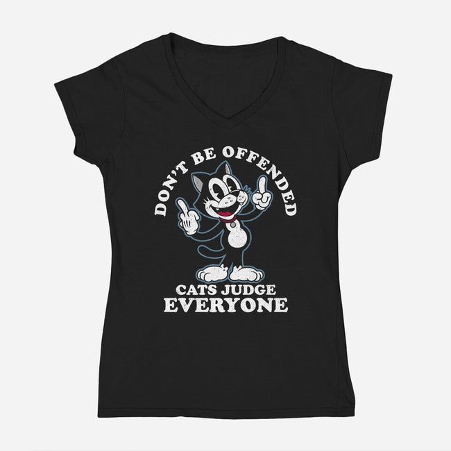 Cats Judge Everyone-Womens-V-Neck-Tee-Nemons