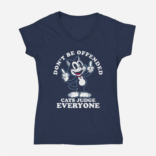 Cats Judge Everyone-Womens-V-Neck-Tee-Nemons