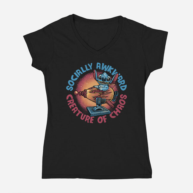 Creature Of Chaos-Womens-V-Neck-Tee-glitchygorilla