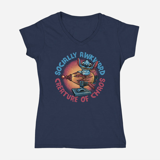 Creature Of Chaos-Womens-V-Neck-Tee-glitchygorilla