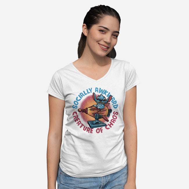 Creature Of Chaos-Womens-V-Neck-Tee-glitchygorilla