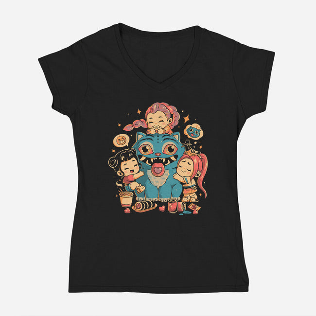 Demon Huggers-Womens-V-Neck-Tee-Arigatees