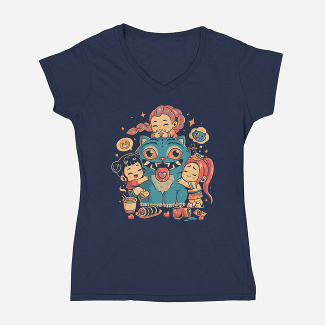 Demon Huggers-Womens-V-Neck-Tee-Arigatees