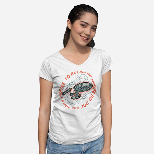 Travel To Space-Womens-V-Neck-Tee-glitchygorilla