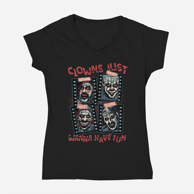 Clowns Just Wanna Have Fun-Womens-V-Neck-Tee-glitchygorilla