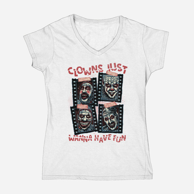 Clowns Just Wanna Have Fun-Womens-V-Neck-Tee-glitchygorilla