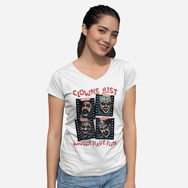Clowns Just Wanna Have Fun-Womens-V-Neck-Tee-glitchygorilla