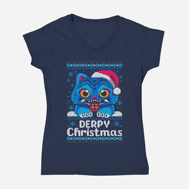 Derpy Ugly Christmas Sweater-Womens-V-Neck-Tee-NemiMakeit