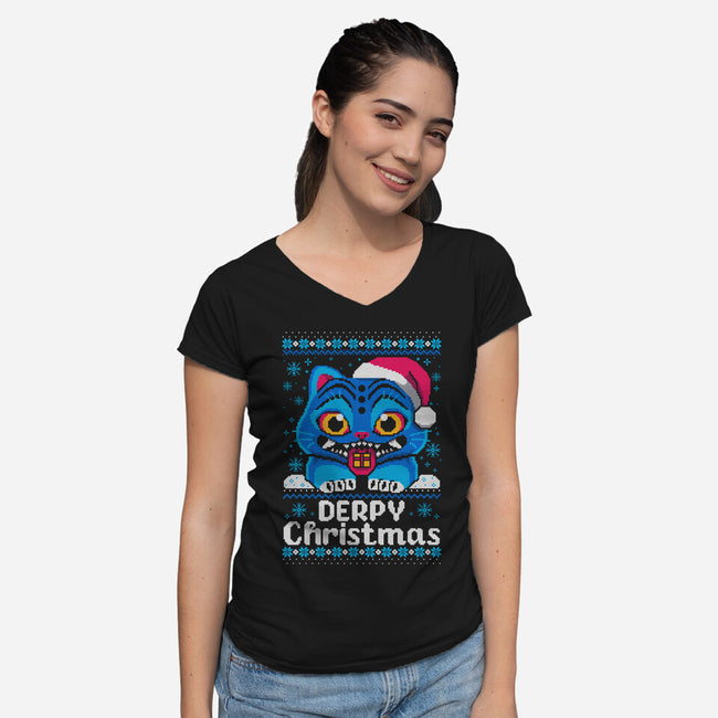 Derpy Ugly Christmas Sweater-Womens-V-Neck-Tee-NemiMakeit