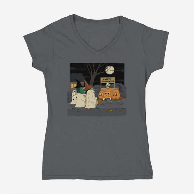 Treats Inside-Womens-V-Neck-Tee-pigboom