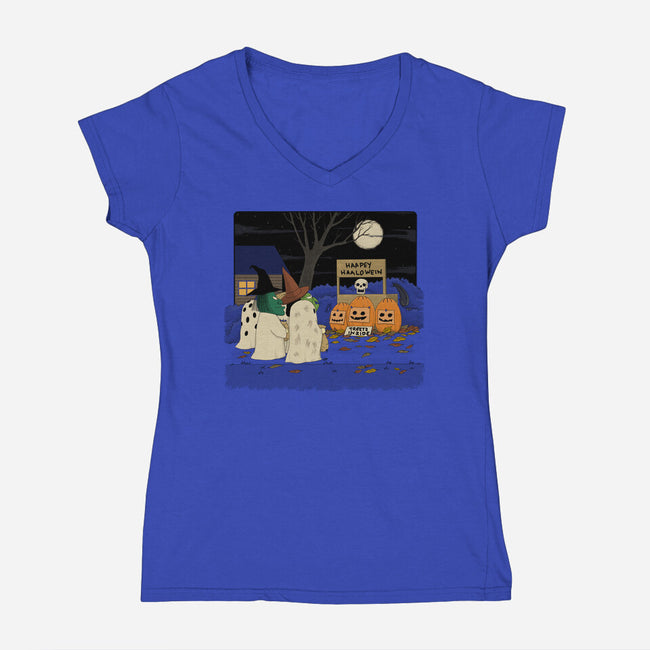 Treats Inside-Womens-V-Neck-Tee-pigboom