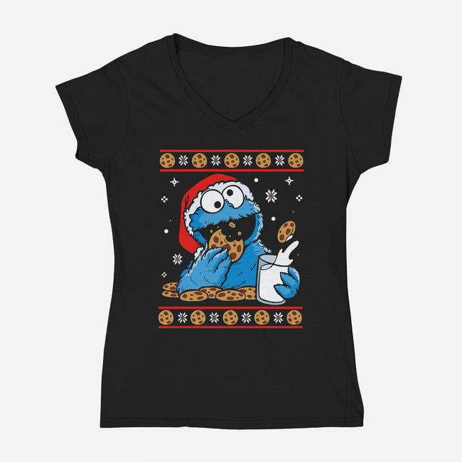 Cookie Christmas-Womens-V-Neck-Tee-Vallina84