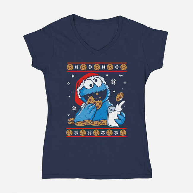 Cookie Christmas-Womens-V-Neck-Tee-Vallina84