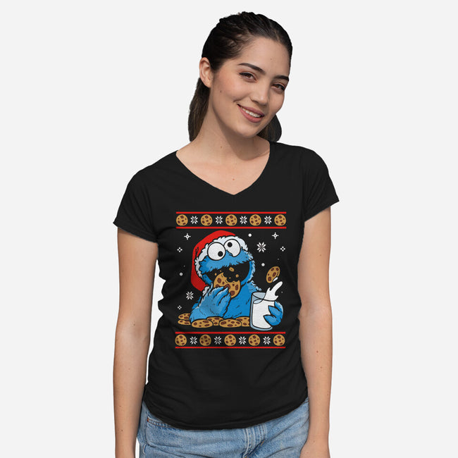 Cookie Christmas-Womens-V-Neck-Tee-Vallina84