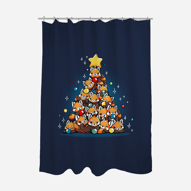 Red Panda Christmas Tree-None-Polyester-Shower Curtain-Vallina84