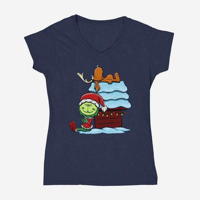 Up On The House Top-Womens-V-Neck-Tee-DrawnByBryan