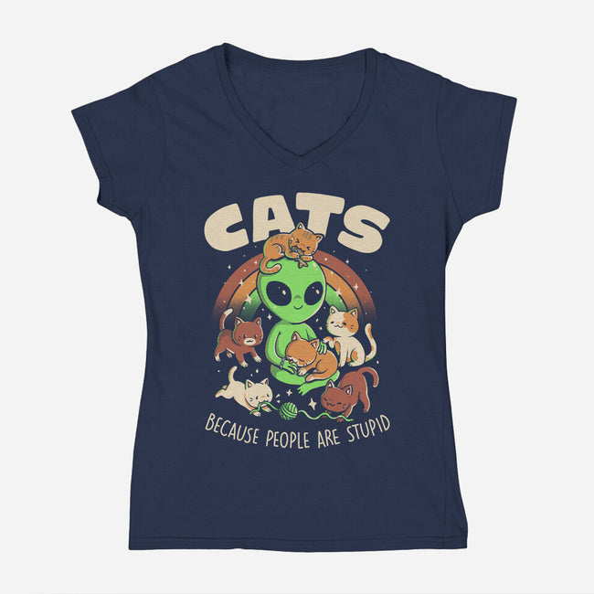 Cats Because People Are Stupid-Womens-V-Neck-Tee-eduely