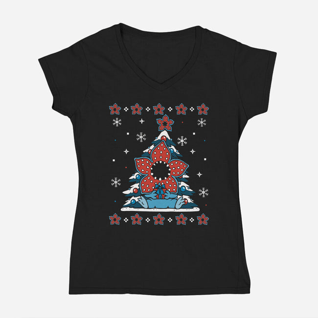 Stranger Christmas-Womens-V-Neck-Tee-Vallina84