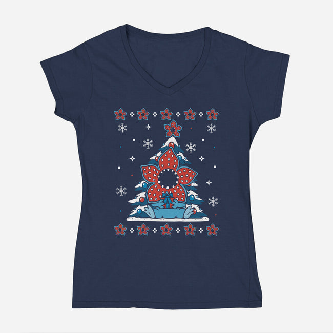 Stranger Christmas-Womens-V-Neck-Tee-Vallina84