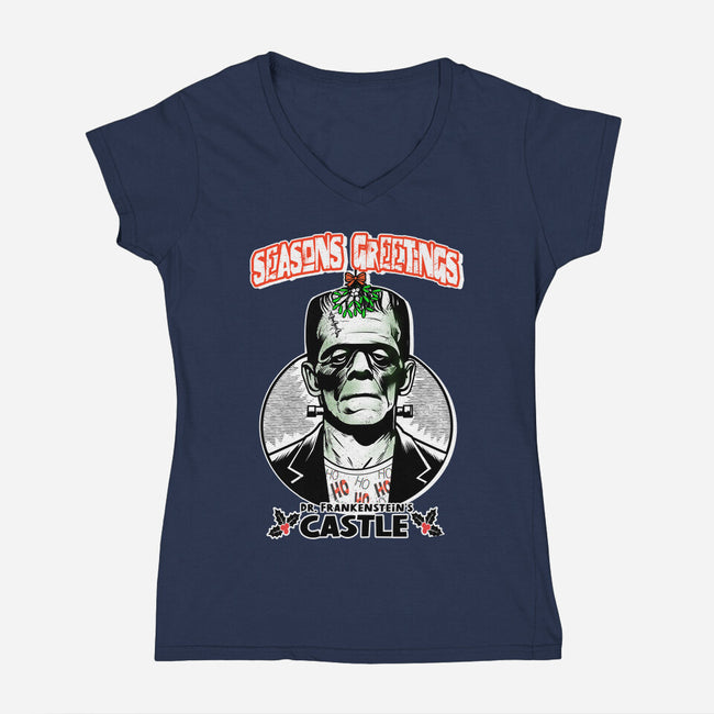 Frankenstein’s Castle-Womens-V-Neck-Tee-palmstreet