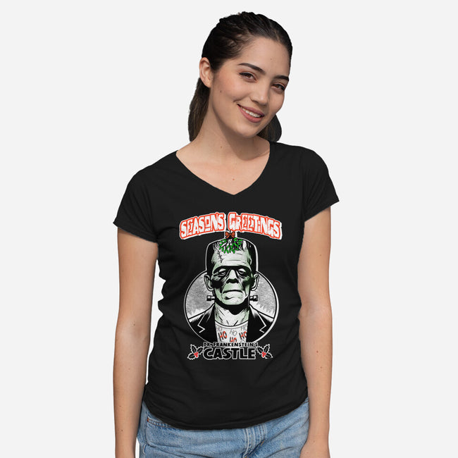 Frankenstein’s Castle-Womens-V-Neck-Tee-palmstreet