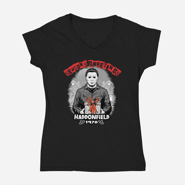 Season’s Greetings From Haddonville 1978-Womens-V-Neck-Tee-palmstreet