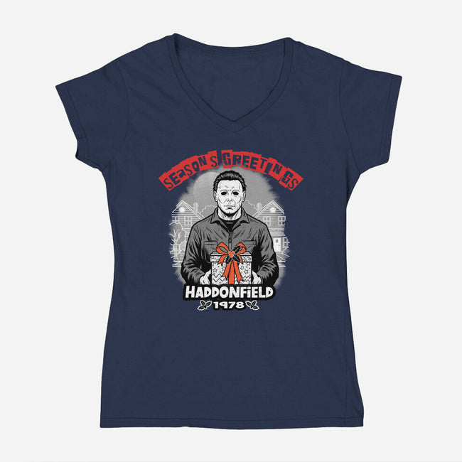 Season’s Greetings From Haddonville 1978-Womens-V-Neck-Tee-palmstreet