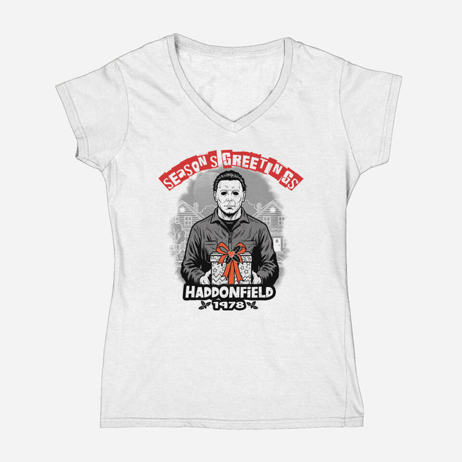 Season’s Greetings From Haddonville 1978-Womens-V-Neck-Tee-palmstreet