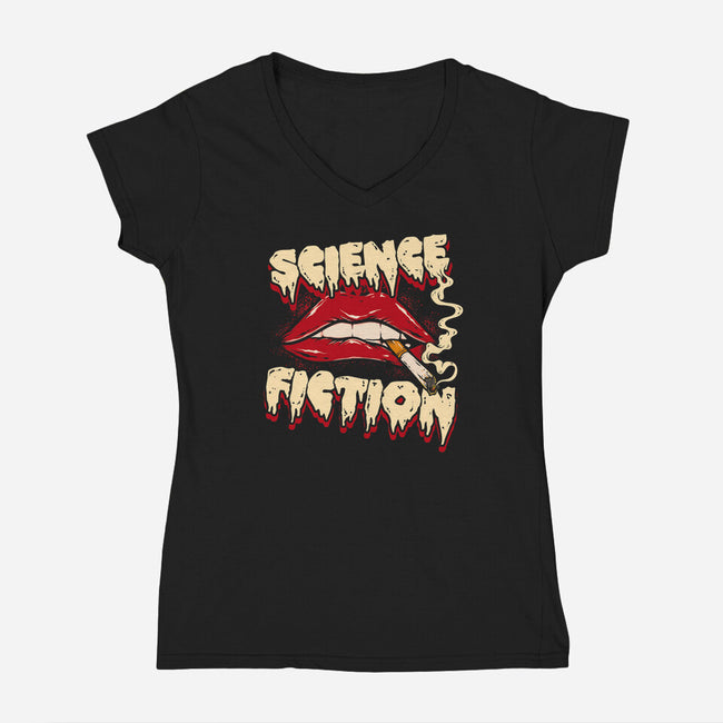 Double Feature-Womens-V-Neck-Tee-Green Devil