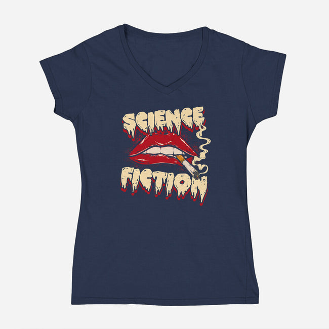 Double Feature-Womens-V-Neck-Tee-Green Devil