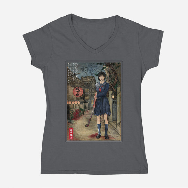 Hinako In Japan Woodblock-Womens-V-Neck-Tee-DrMonekers