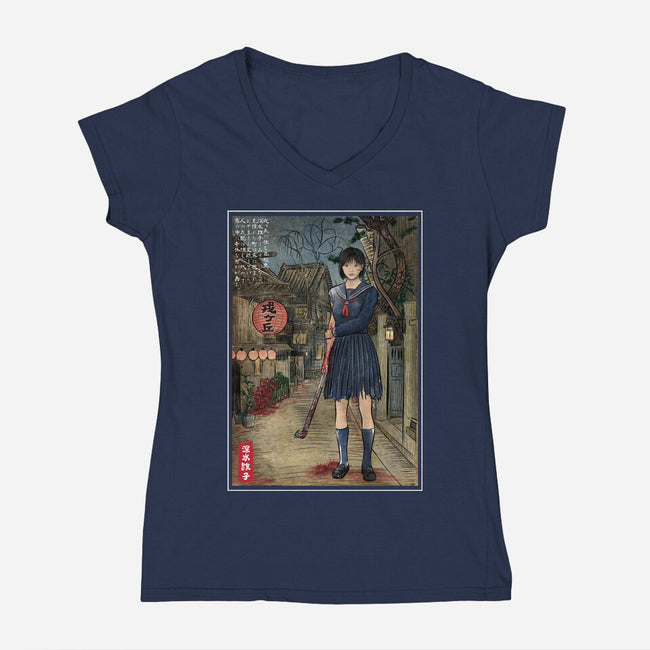 Hinako In Japan Woodblock-Womens-V-Neck-Tee-DrMonekers