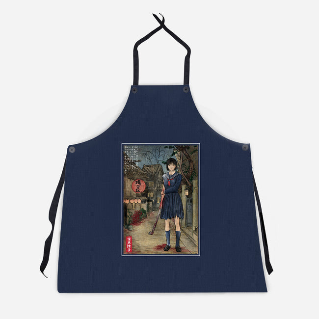 Hinako In Japan Woodblock-Unisex-Kitchen-Apron-DrMonekers