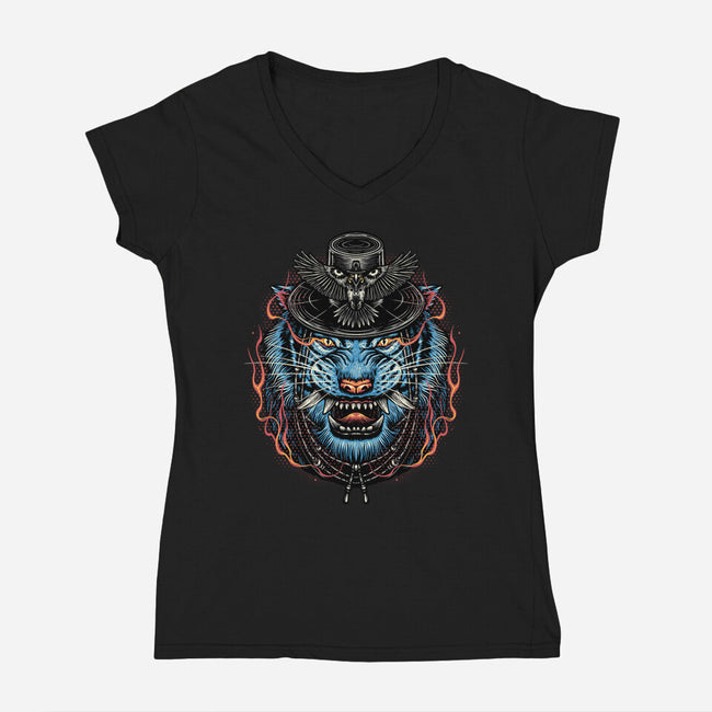 Underworld Tiger-Womens-V-Neck-Tee-glitchygorilla