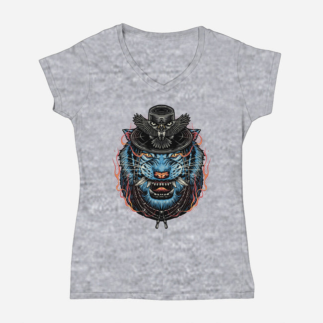 Underworld Tiger-Womens-V-Neck-Tee-glitchygorilla