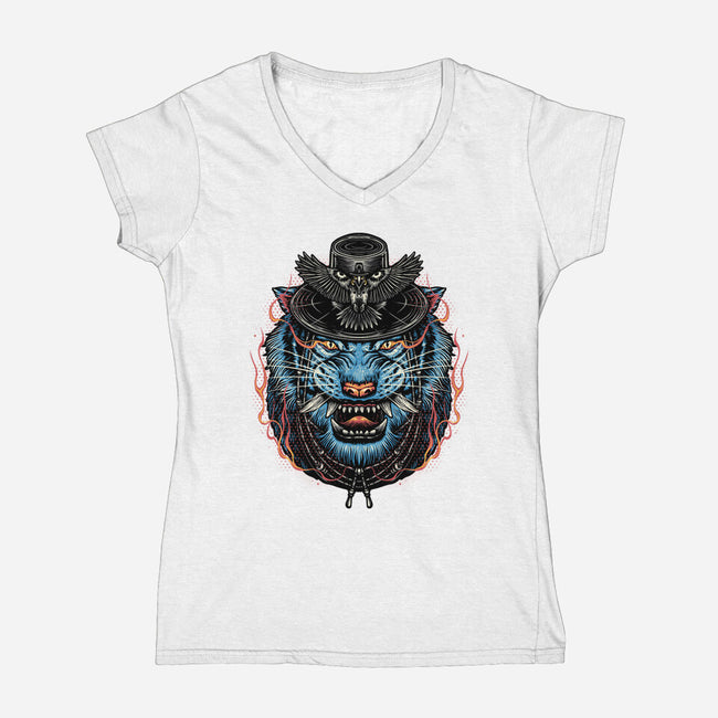 Underworld Tiger-Womens-V-Neck-Tee-glitchygorilla