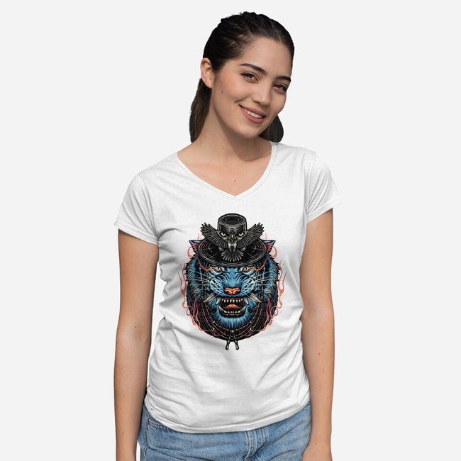 Underworld Tiger-Womens-V-Neck-Tee-glitchygorilla