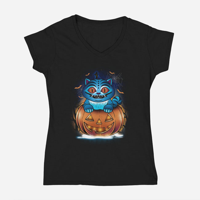 Derpy Pumpkin-Womens-V-Neck-Tee-dandingeroz