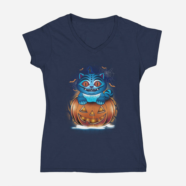 Derpy Pumpkin-Womens-V-Neck-Tee-dandingeroz