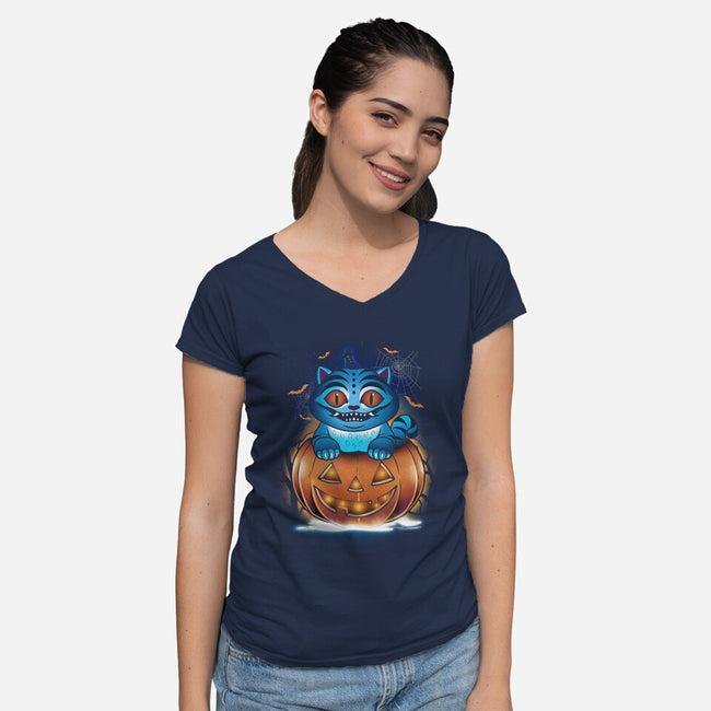 Derpy Pumpkin-Womens-V-Neck-Tee-dandingeroz