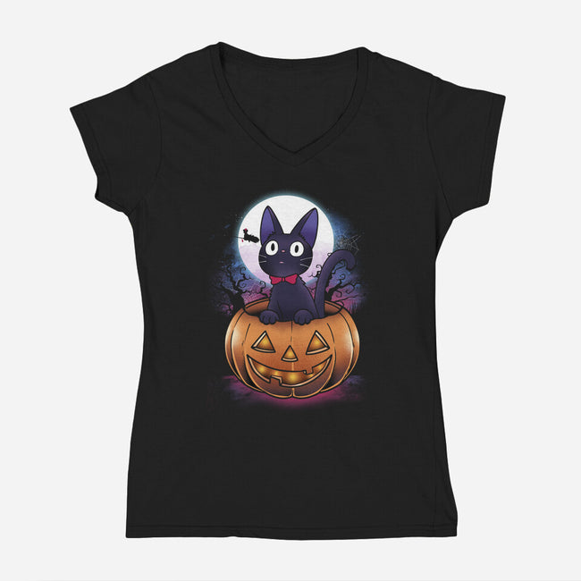 Jiji Pumpkin-Womens-V-Neck-Tee-dandingeroz