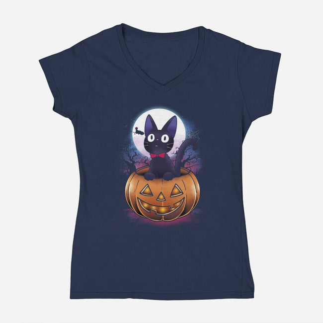 Jiji Pumpkin-Womens-V-Neck-Tee-dandingeroz